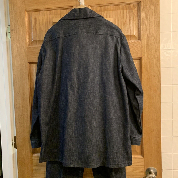 Vintage 70s Blue Denim Pearl Snap 2 PC Suit Set Sz L 1970s Jacket Pants Outfit - Picture 2 of 14